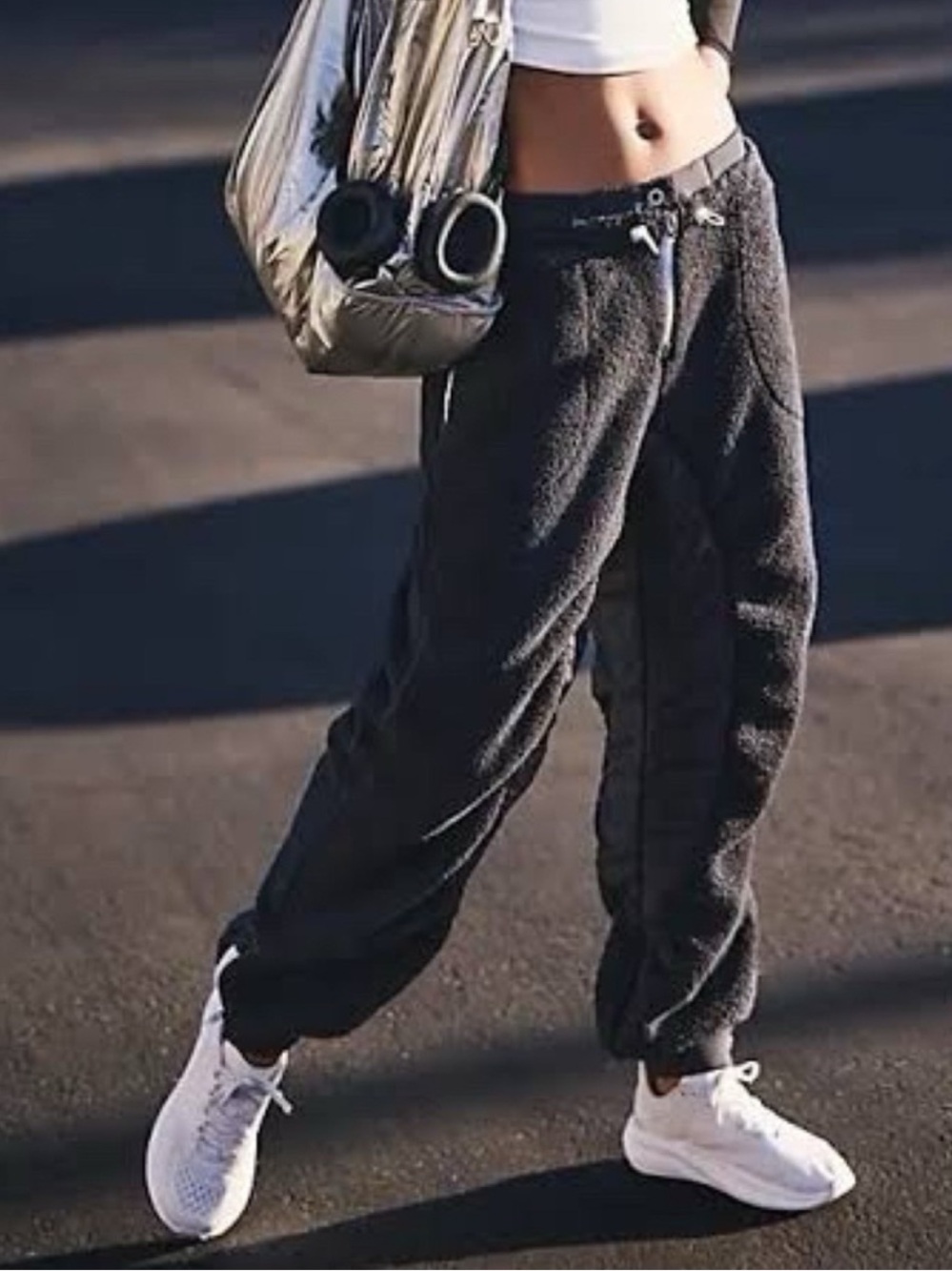 New Free People Sundown Low-Rise Fleece Joggers Black Small